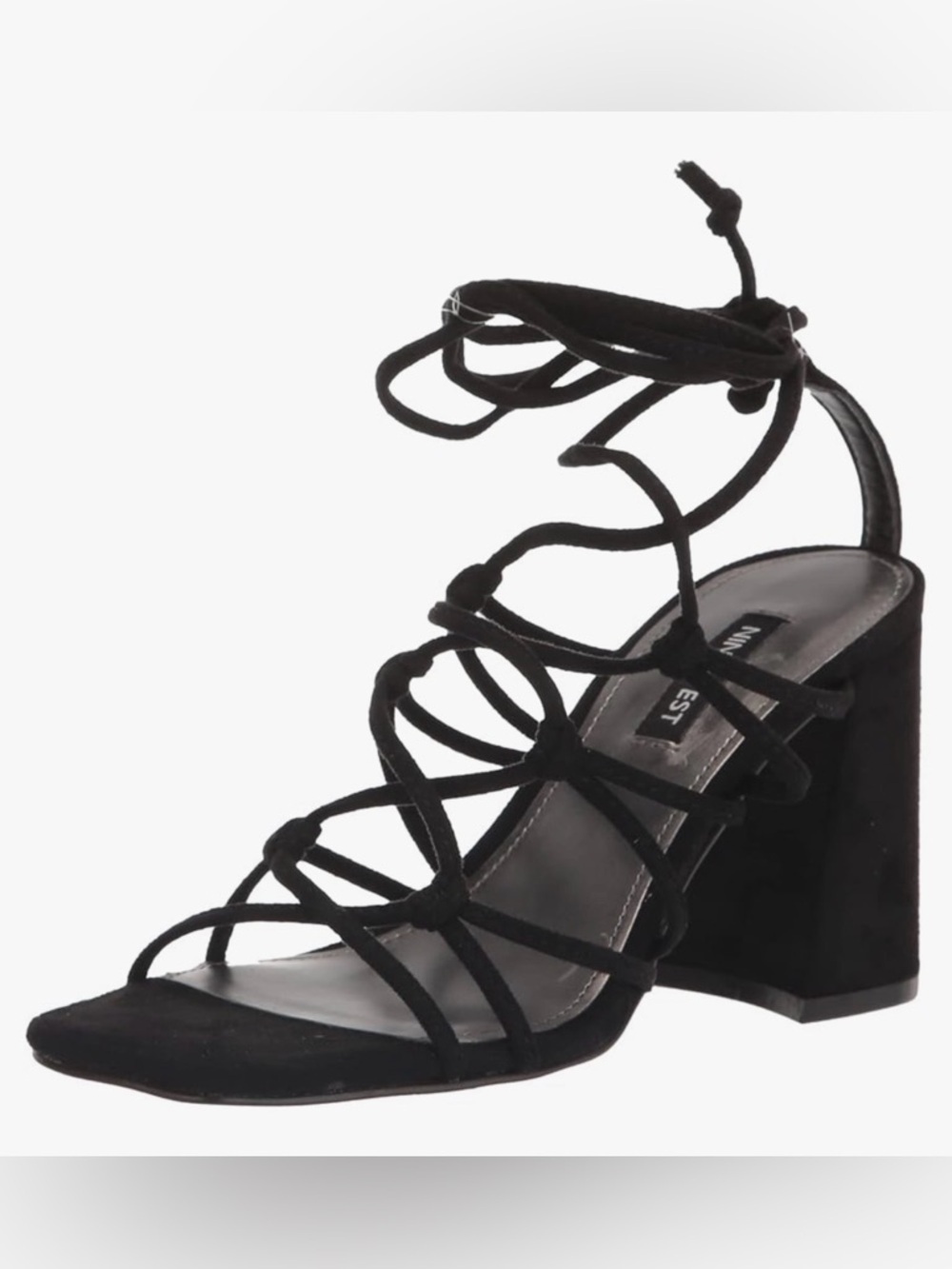 Nine West Glaven Lace-Up Heeled Sandals | Black Square Toe Size 9 - Picture 2 of 5